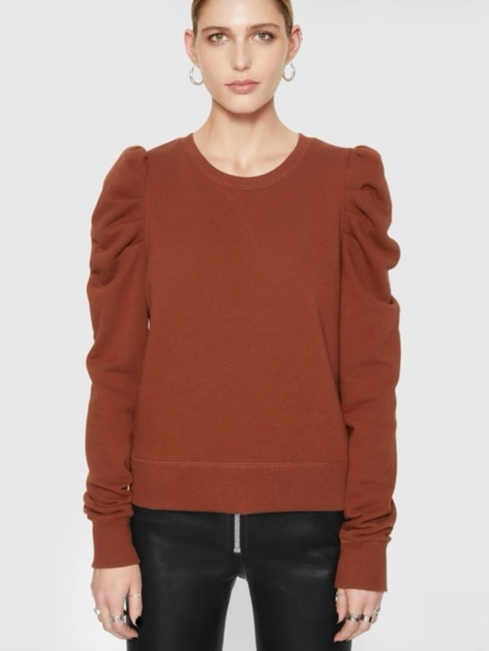 Rebecca Minkoff Janine Puff Shoulder Sweatshirt XS Cinammon